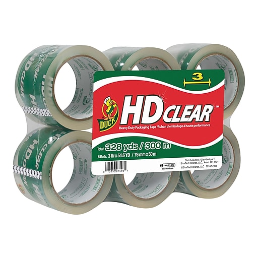 Duck Brand Heavy Duty Clear Packaging Tape 3" x 55 yds, Clear 3.5 mil 6 Rolls/Box