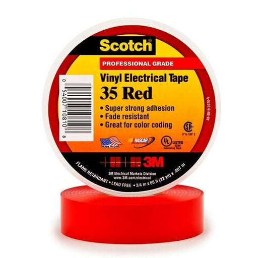 3M Scotch® Vinyl Red Color Coding Electrical Tape 35, 1/2 in x 20 ft