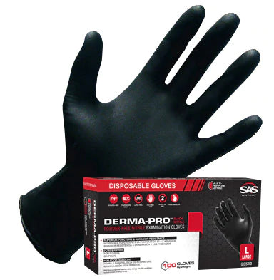66543 SAS Black Derma-Pro 4 Mil Nitrile Gloves, Size Large