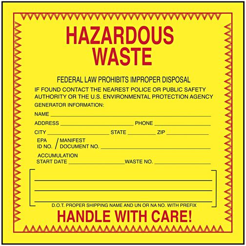 Hazardous Waste Label 6"x6" 500/Roll