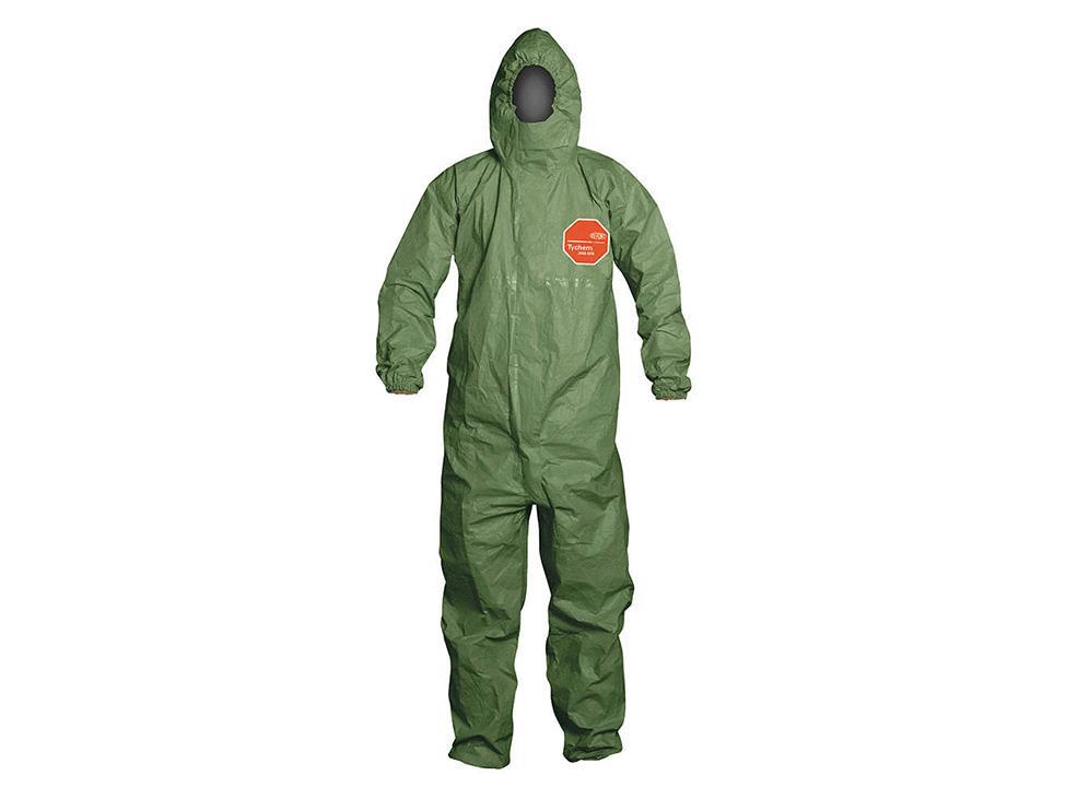 Green Coverall Tychem 2000 4/Case Flame Proof Elastic Wrist, Elastic Ankle, Hooded, Zipper, Overtaped Seams